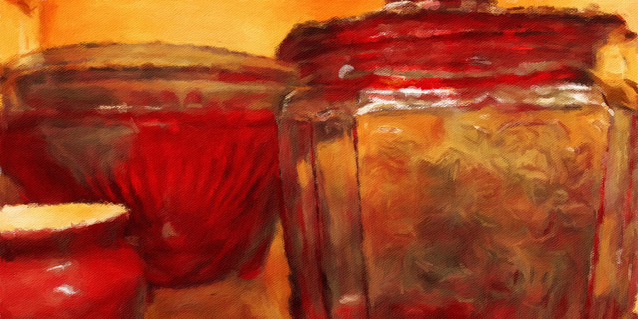 Red Vintage Glassware Painting by Bonnie Bruno