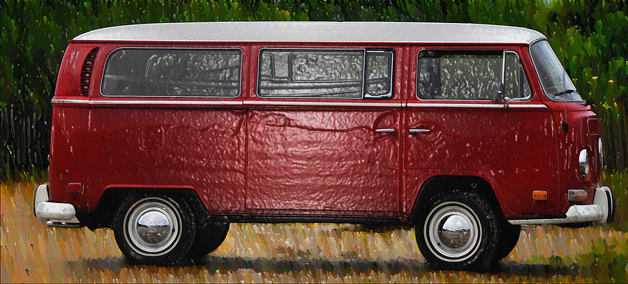 Car Photograph - Red Volkswagon Microbus by Bill Cannon
