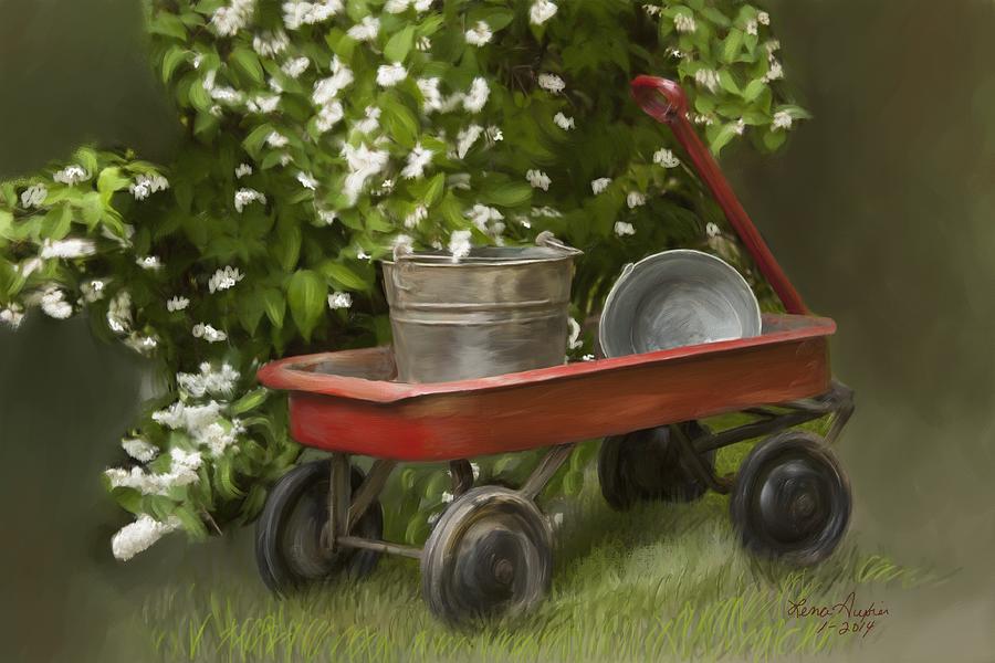 Red Wagon Digital Art by Lena Auxier