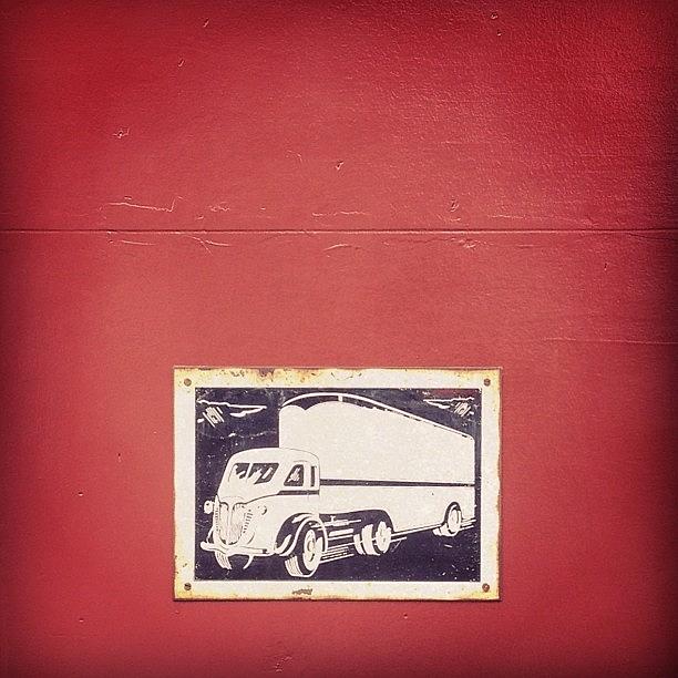 Sign Photograph - #red #wall #white #truck #metal #sign by Jenny Coale