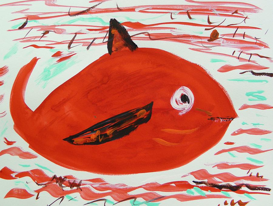 Red Whale in Red Waves Painting by Mary Carol Williams