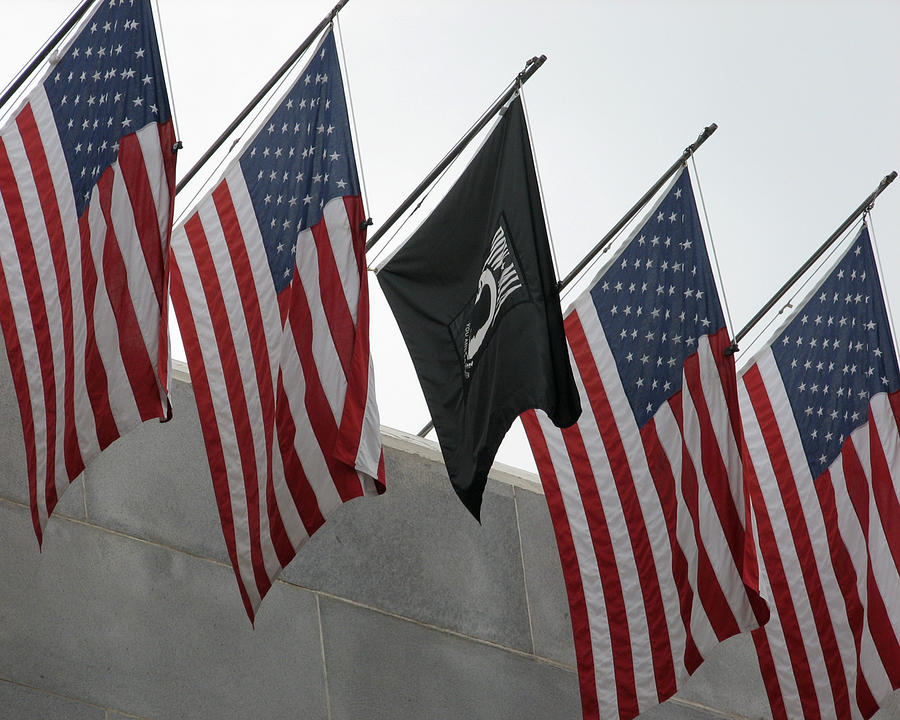 Red White and Blue, and Black -- POW-MIA Flag at City Hall at Los Angeles, California Photograph by Darin Volpe