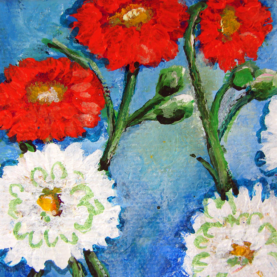 Red White and Blue Flowers Painting by Ashleigh Dyan Bayer