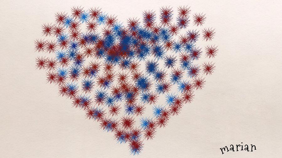Red White and Blue Heart Mixed Media by Marian Lonzetta
