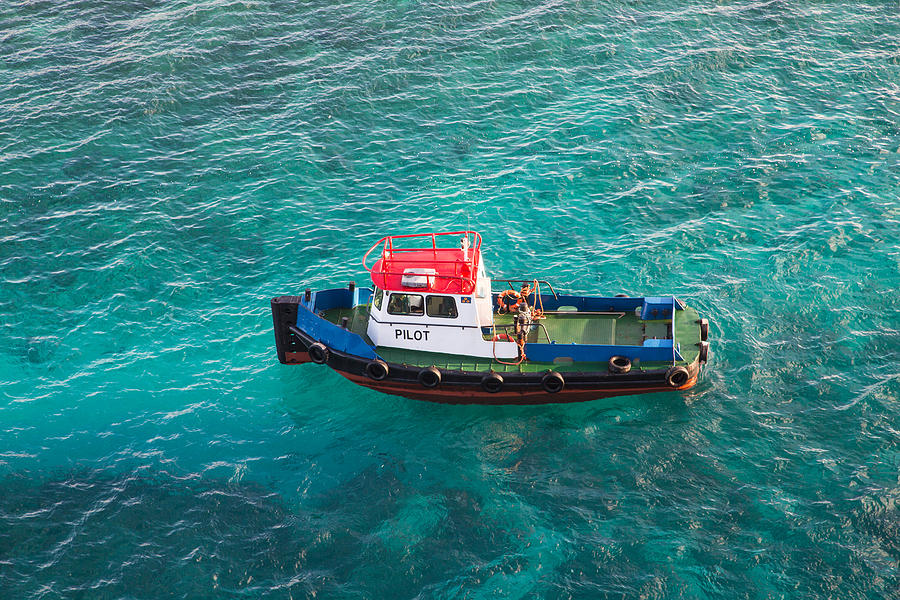 Red White and Blue Pilot Boat in Aqua Water Photograph by Darryl Brooks