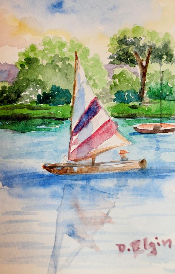 red white and blue sailboat