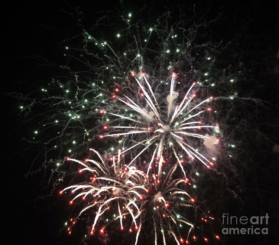 Fireworks Photograph - Red White and Green by Lilliana Mendez