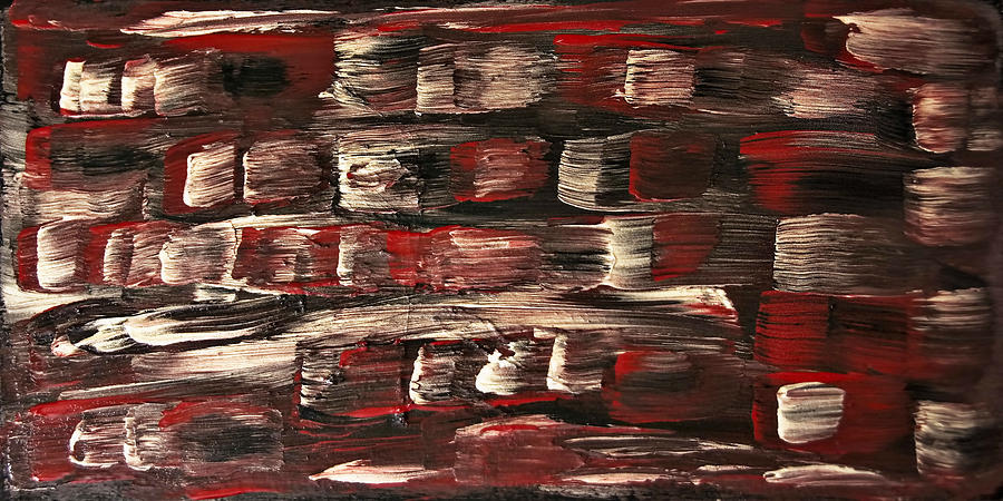 Abstract Painting - Red White Black Abstract-sold- Painting by Renee Anderson