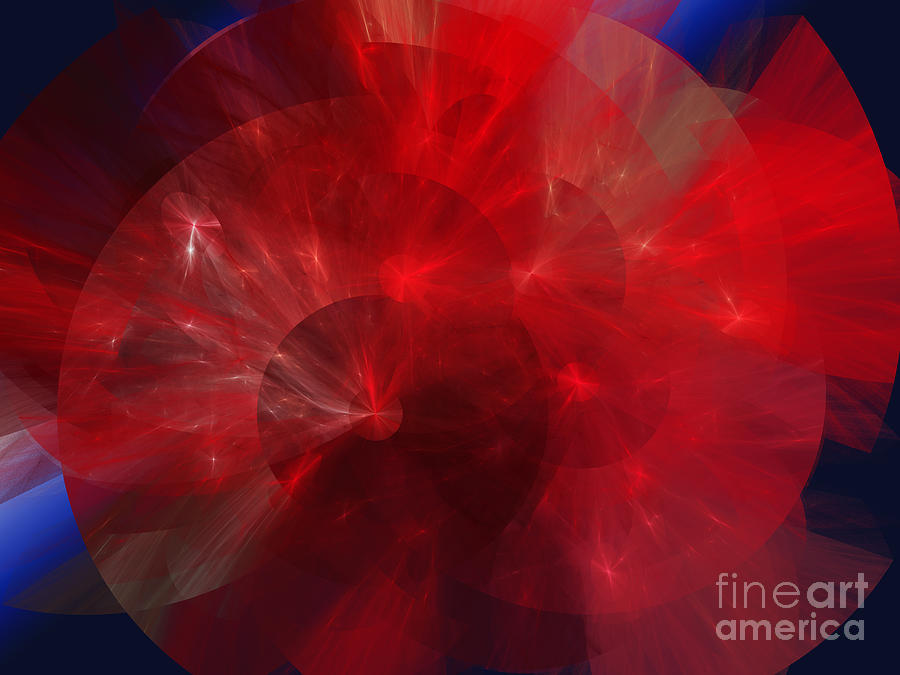 Abstract Digital Art - Red White On Blue Abstract Umbrellas by Andee Design
