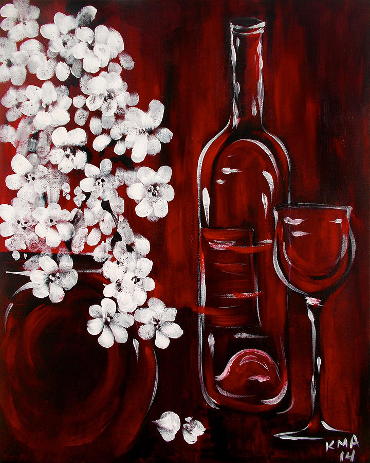 Red Wine And Flowers Painting
