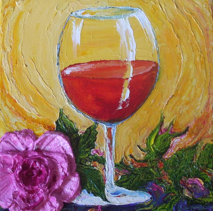 Paris Red Wine and Pink Rose Painting by Paris Wyatt Llanso