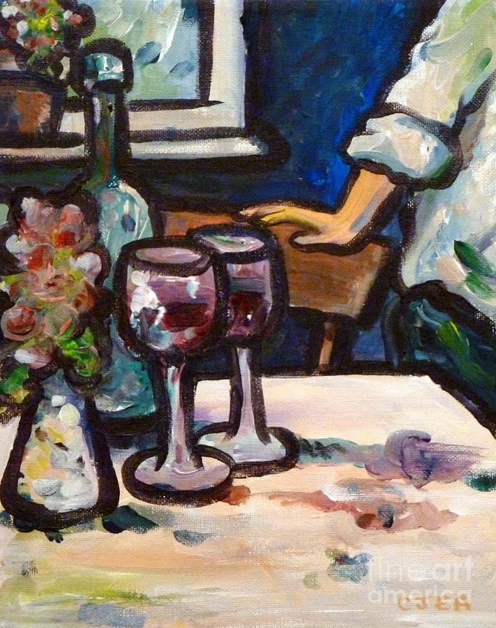 Red Wine Painting by Cheryl Emerson Adams