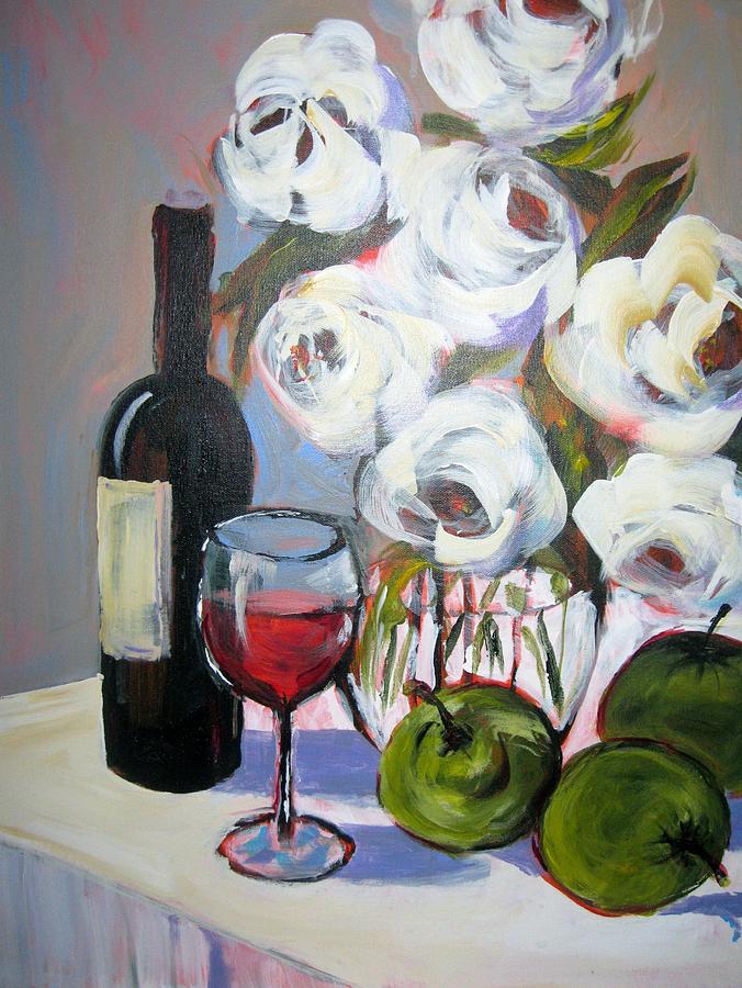 Red Wine Green Apples Painting by Gloria Avner