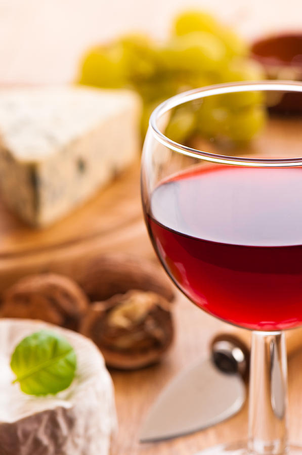 Wine Photograph - Red Wine With Cheese by Amanda Elwell