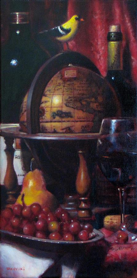 Globe Painting - Red Wine With Gold Finch Little Company by Takayuki Harada