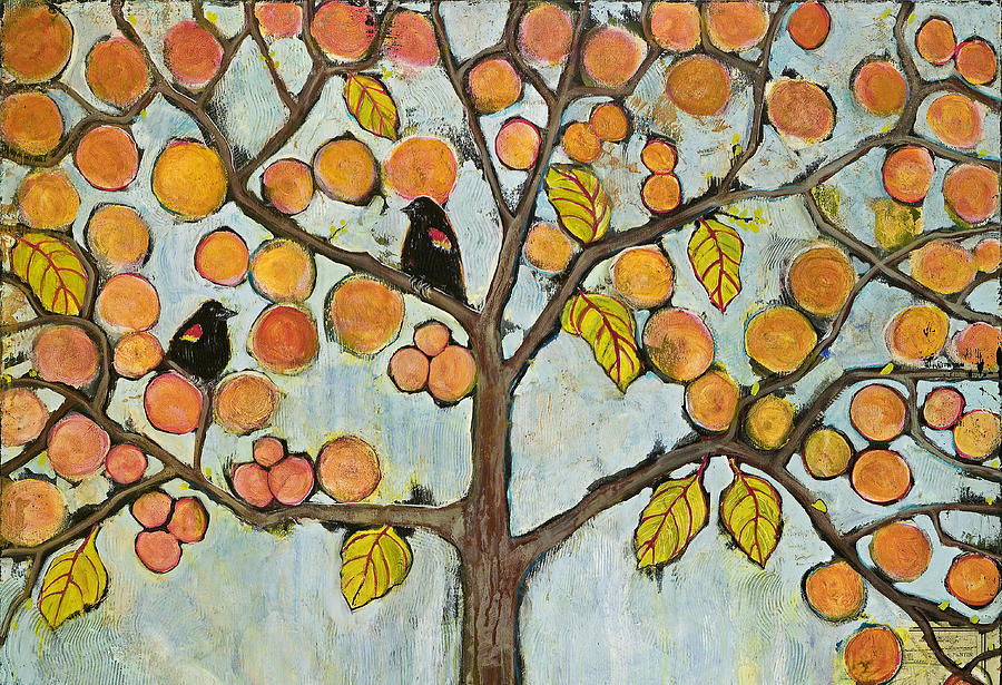 Fantasy Painting - Red Winged Black Birds in a Tree by Blenda Studio