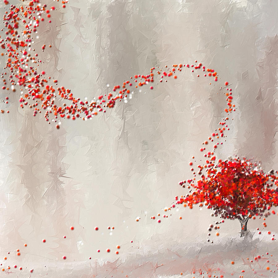 Red Winter Painting by Lourry Legarde