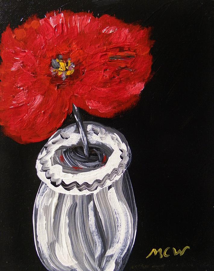 Red with White Vase Painting by Mary Carol Williams