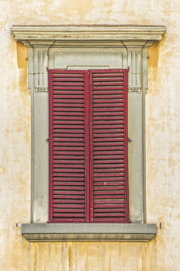 Architecture Photograph - Red Wood Weathered Window Shutter of Tuscany by David Letts