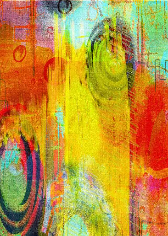 Red Yellow Teal Abstract Digital Art by Susan Stone
