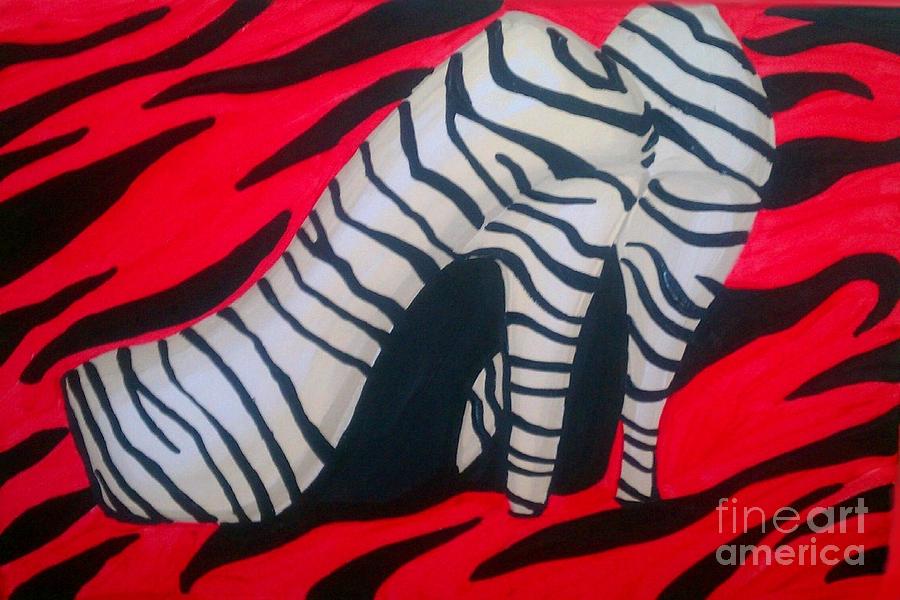 Red Zebra Pumps Painting by Marisela Mungia