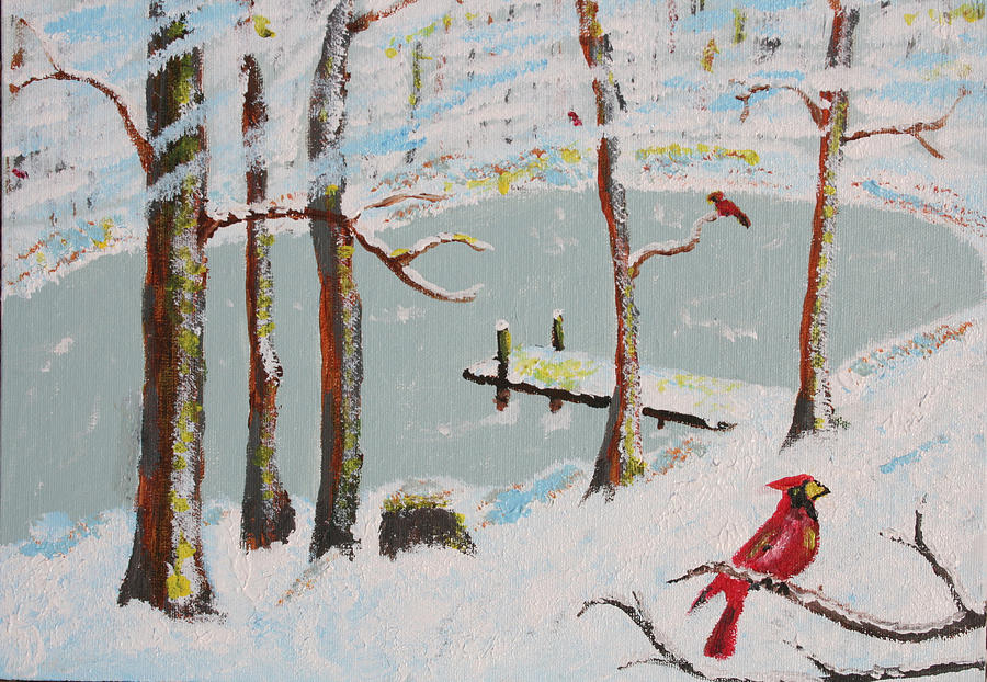 Tree Painting - Redbird Winter by Harold Greer