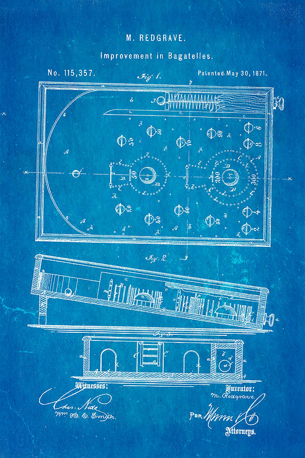 Toy Photograph - Redgrave Bagatelle Patent Art 1871 Blueprint by Ian Monk