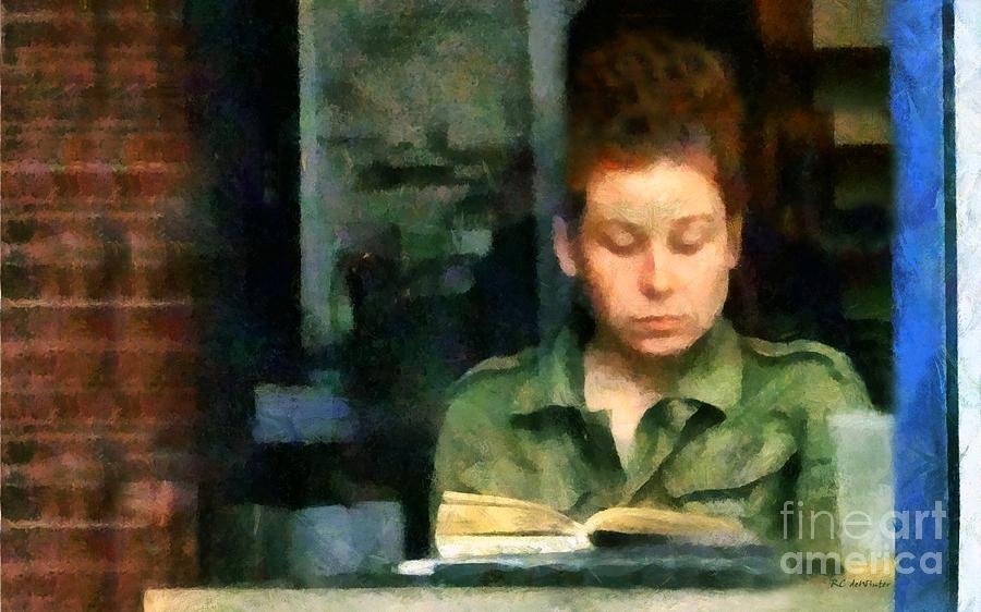 Redhead Reading a Book Painting by RC DeWinter
