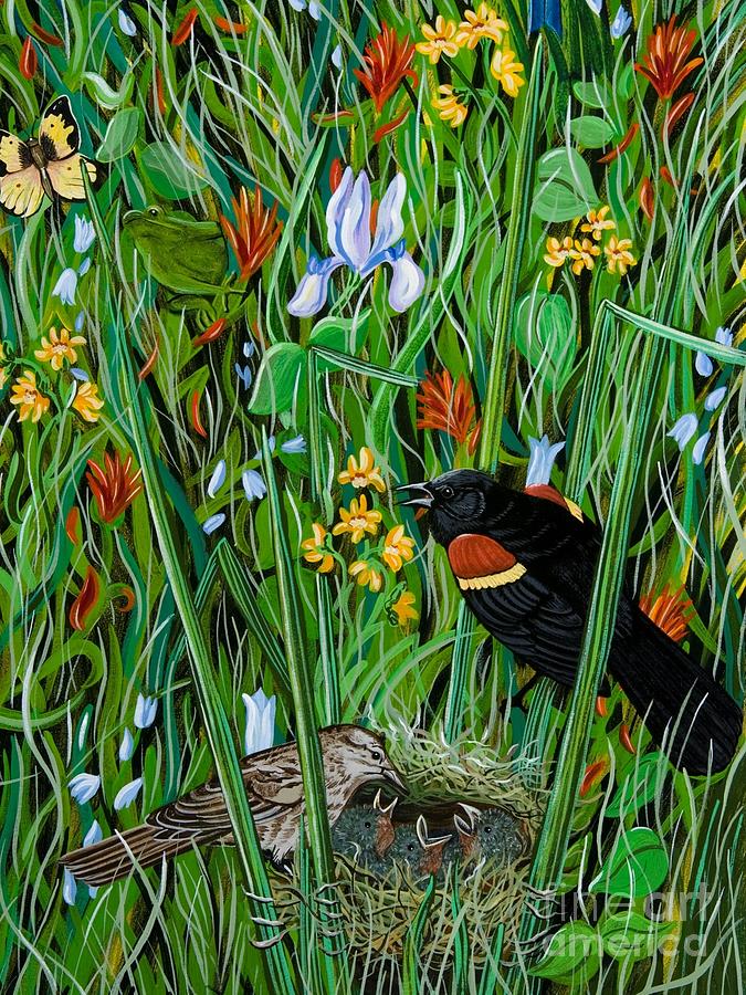 Redwing Blackbird Nest Painting by Jennifer Lake