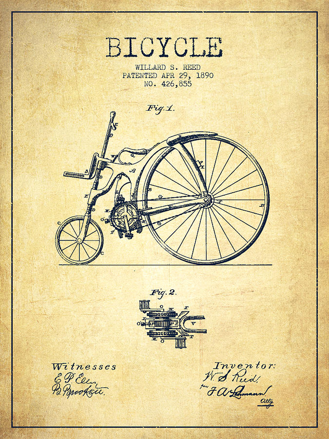 Reed Bicycle Patent Drawing From 1890 - Vintage Digital Art