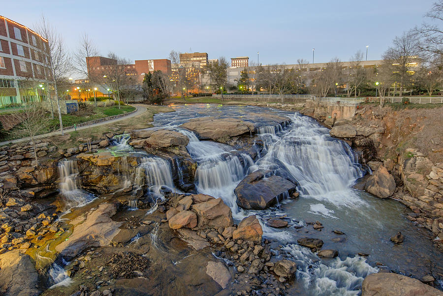 Landscape Photograph - Reedy Falls At Dusk In Downtown Greenville SC by Willie Harper