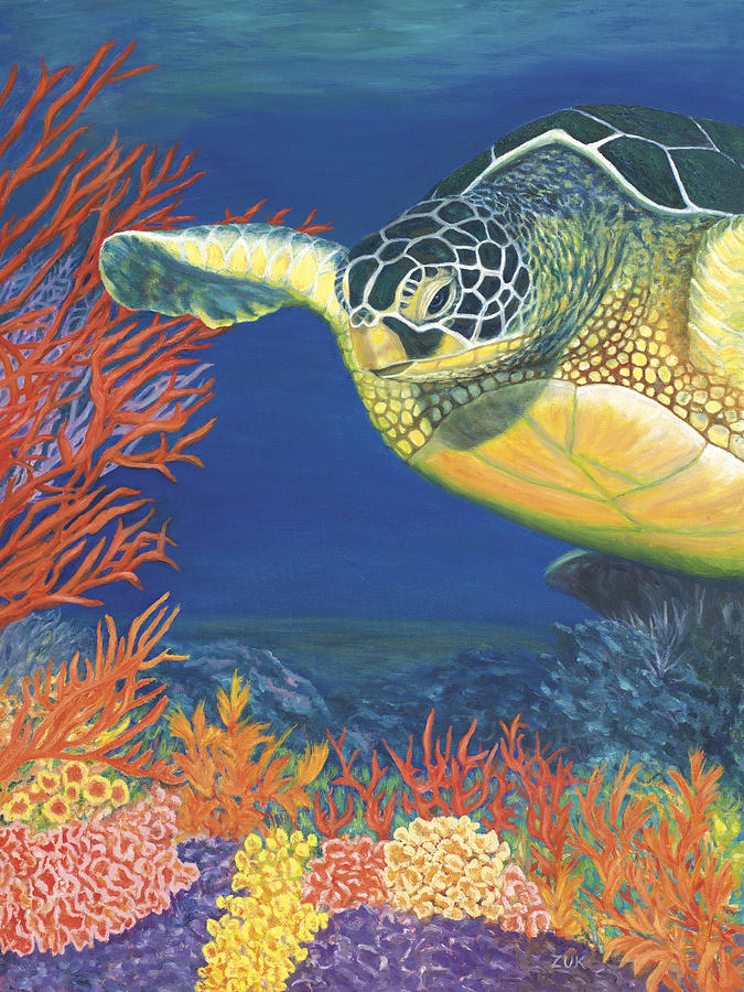 Turtle Painting - Reef Rider by Karen Zuk Rosenblatt