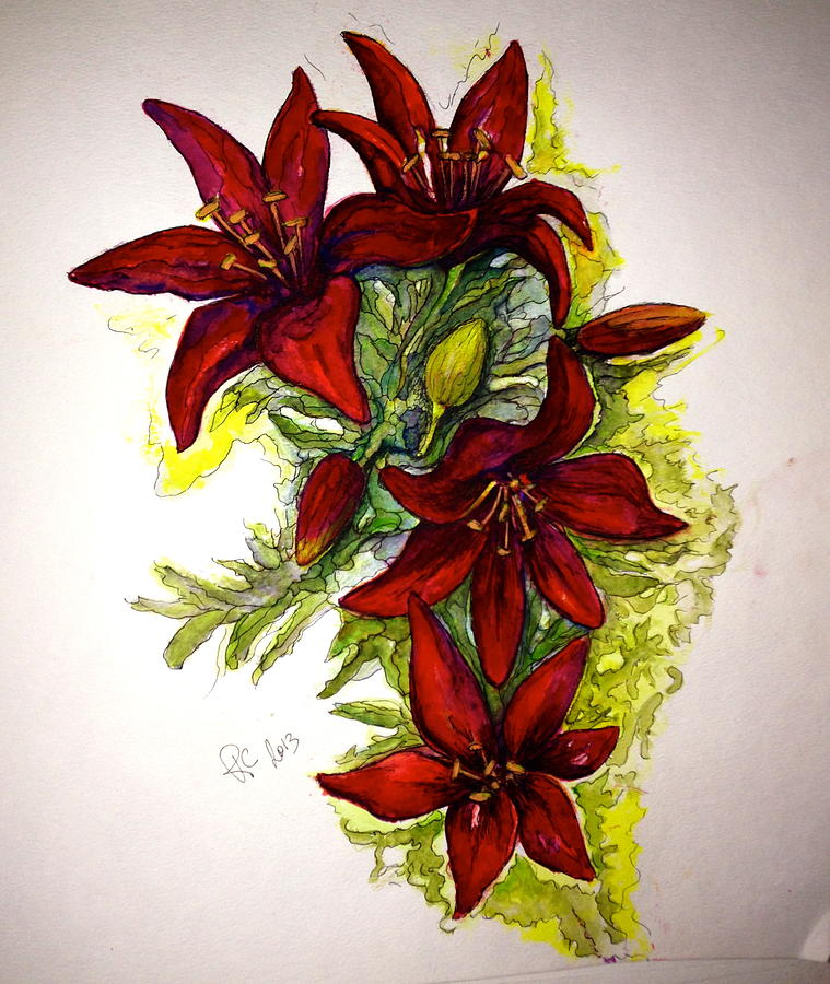 Red Lilies Painting by Rae Chichilnitsky