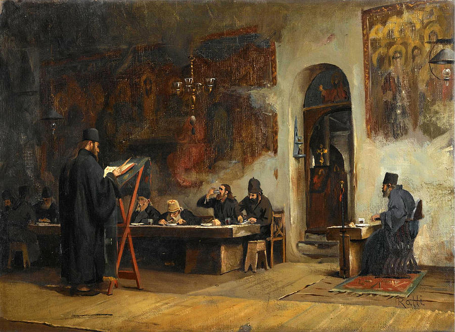 Refectory in a Greek Monastery. Mount Athos Painting by Theodoros Rallis