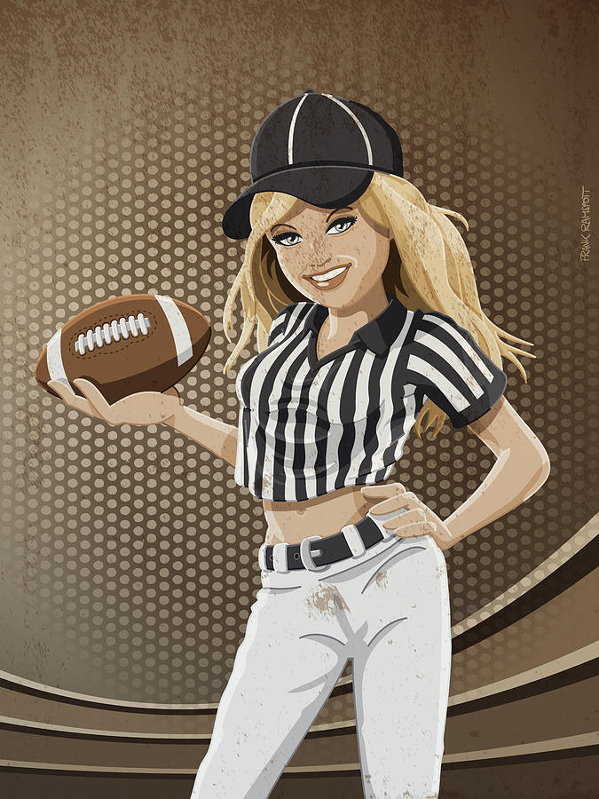 Football Digital Art - Referee American Football Girl Grunge Color by Frank Ramspott