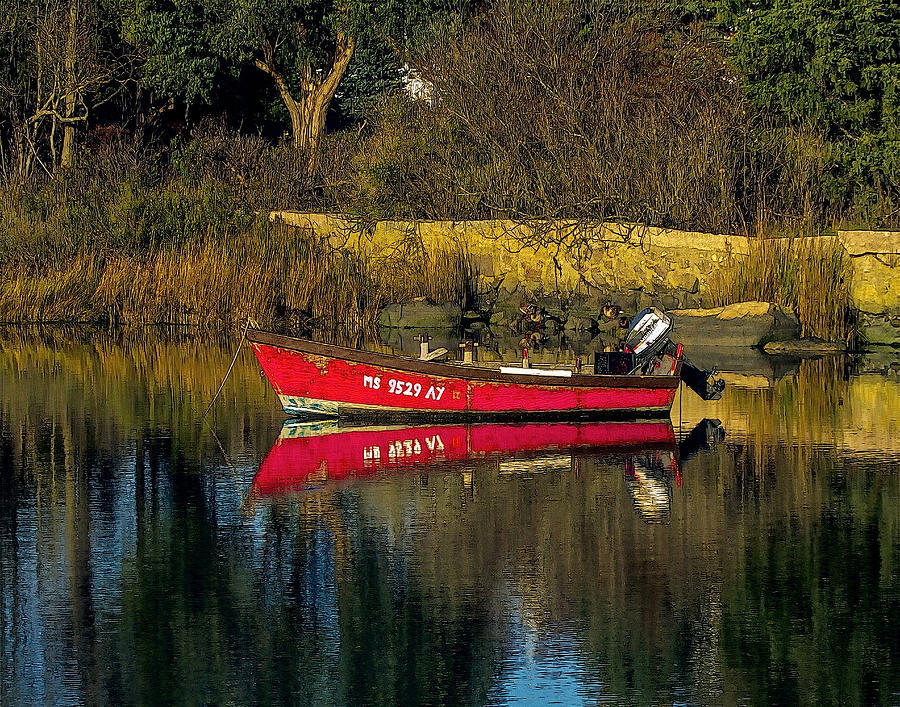 Summer Photograph - Reflected skiff by Constantine Gregory