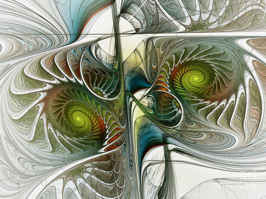 Abstract Digital Art - Reflected Spirals Fractal Art by Karin Kuhlmann