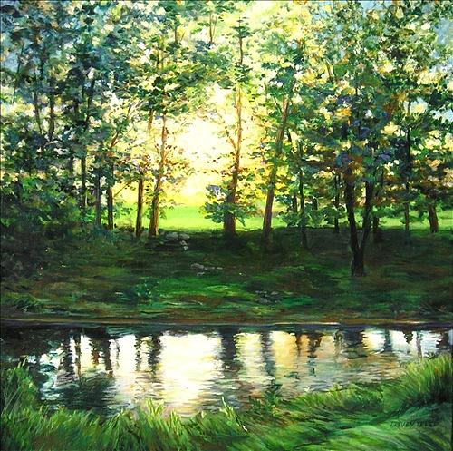 Dusk Painting - Reflecting at Dusk by Denise Ivey Telep Dusk Painting - Reflecting at Dusk by Denise Ivey Telep