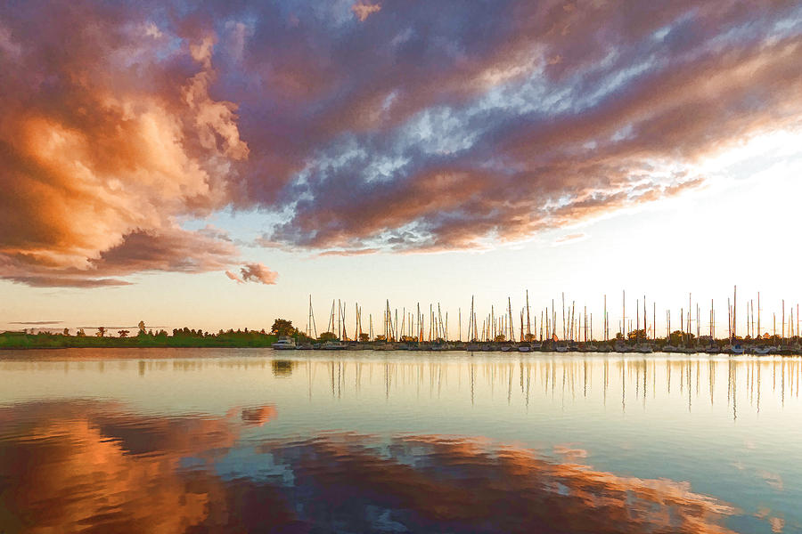 Reflecting on Clouds and Yachts - Lake Ontario Impressions Digital Art by Georgia Mizuleva