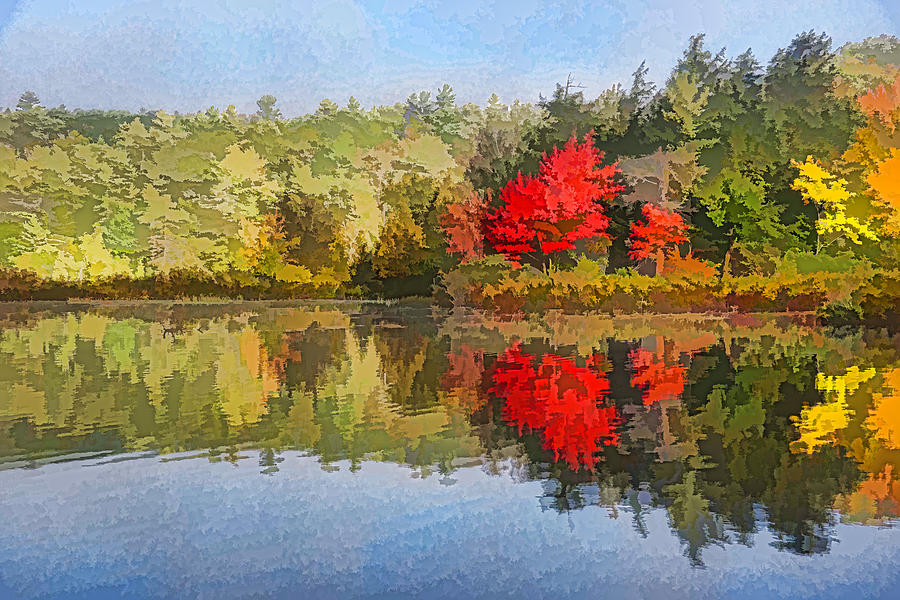 Impressionism Digital Art - Reflecting on Fall - Autumn Lake Impressions by Georgia Mizuleva