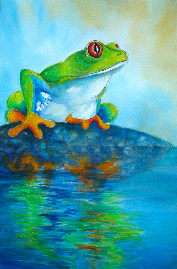 Frog Painting - Reflecting Red-eyed Tree Frog by Myra Evans Frog Painting - Reflecting Red-eyed Tree Frog by Myra Evans
