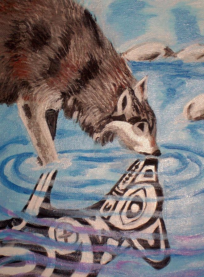 wolf reflection painting