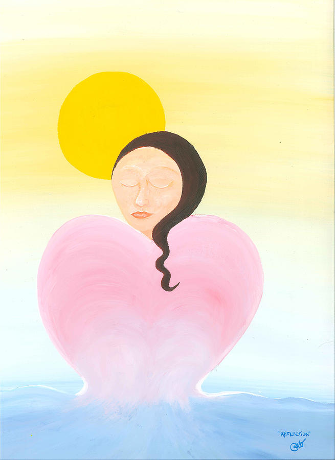 Pink Heart Painting - Reflection by Catt Kyriacou