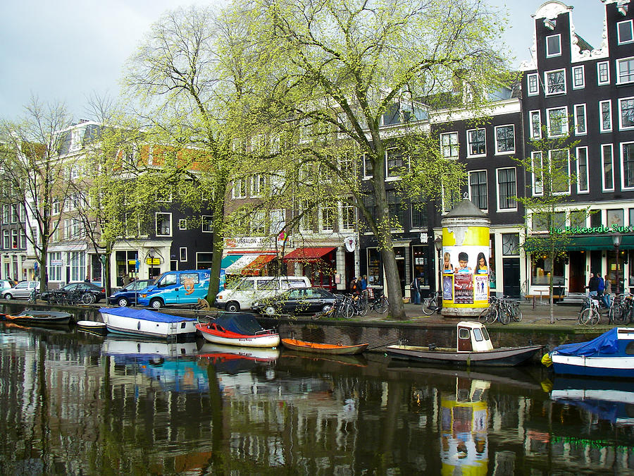 Spring Photograph - Reflection in Canal Amsterdam Netherlands by Robert Ford