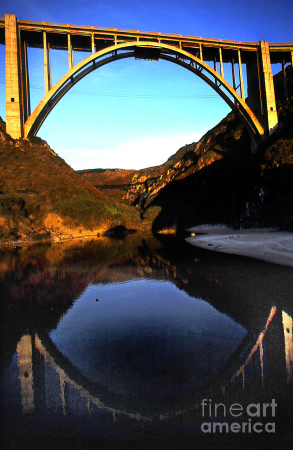 Bridge Photograph - Reflection of Bixby Creek Bridge from Bixby Beach California 1999 by Monterey County Historical Society