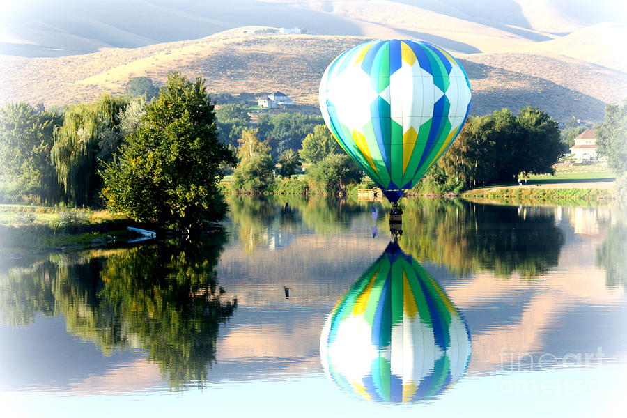 Reflection of Hills and Hot Air Balloon Photograph by Carol Groenen