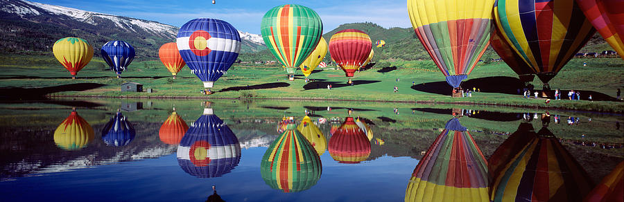 Nature Photograph - Reflection Of Hot Air Balloons On by Panoramic Images