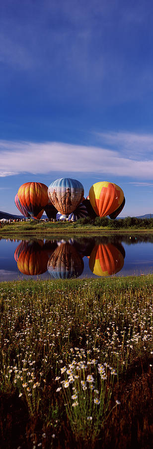 Nature Photograph - Reflection Of Hot Air Balloons by Panoramic Images