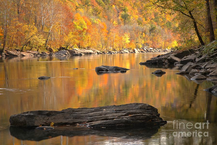 Reflections And Boulders In The New River Photograph by Adam Jewell