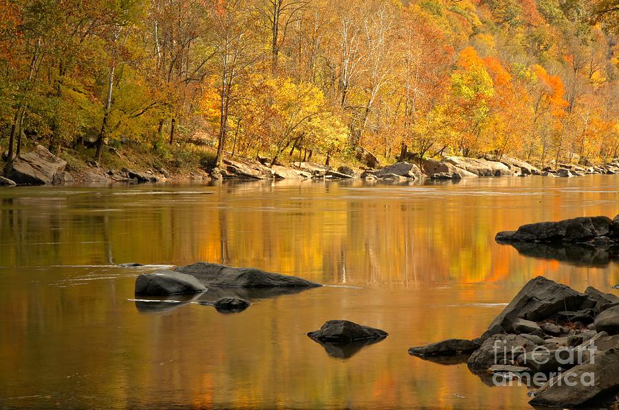 Reflections And River Rocks In The New River Photograph by Adam Jewell